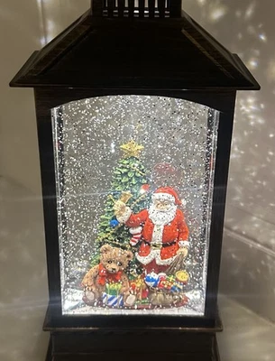 Christmas Snow Globe Lantern Lights Up Santa Teddy Bear Glitter Snowfall Battery - Image 1 of 4