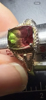 Anillo Vintage Talla 8.75 Sandía Turmalina Plata de Ley 925 Foto 1 de 4