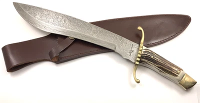 Fox N Hound Bowie Knife 12" Damascus Blade Gorgeous STAG + Sheath 11492-QX - Image 1 of 4