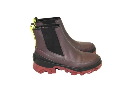 Sorel 9 Borgoña Negro Brex Botas de Cuero Tacón Grueso Impermeables Chelsea EU 40 Foto 1 de 4