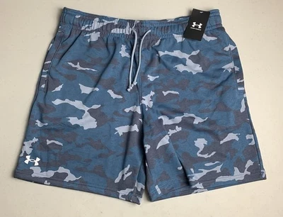 Under Armour Mens UA Rival Terry Sports Training Shorts XL Extra Large Blue Camo - Image 1 of 4
