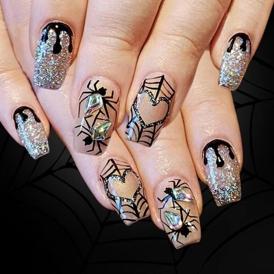 Halloween Press on Nail French Tips Fake Nail Acrylic Nail Square False Nail - Image 1 of 4