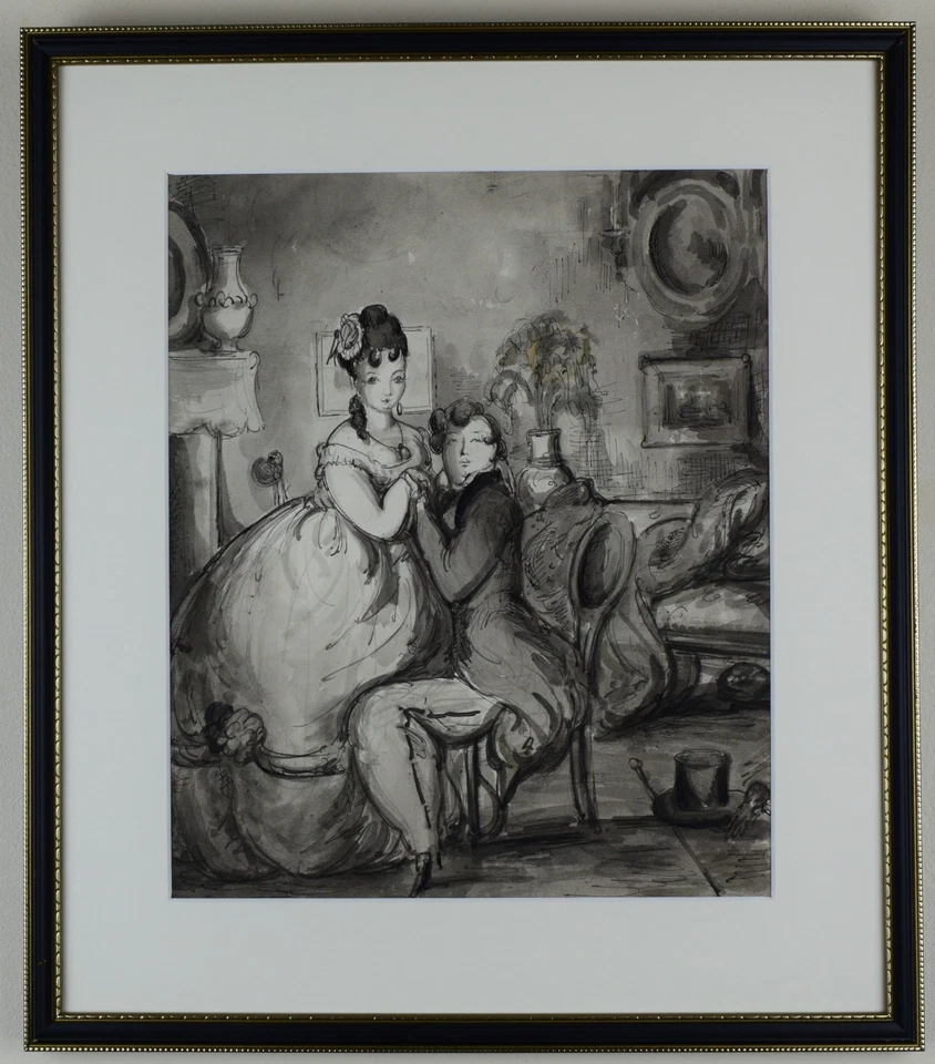 Suitor in a drawing room Original illustration by listed artist Harold Hope Read - image 1 of 4