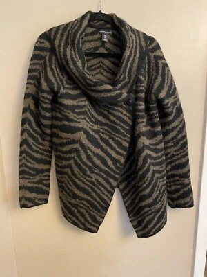 Cárdigan Adrienne Vittadini L Negro Marrón Acrílico Mezcla Lana Suéter 1 Botón Foto 1 de 4