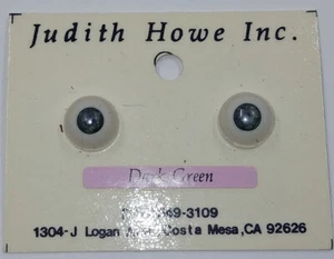 Vintage Judith Howe Inc Hand Made Doll Eyes Flat Backed Domed Top 12mm DK Green - Picture 1 of 4