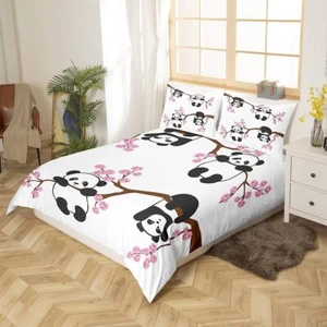 Bedding Set for Girls Boys Kids Cartoon Giant Panda Bedding Double Cherry - Picture 1 of 11