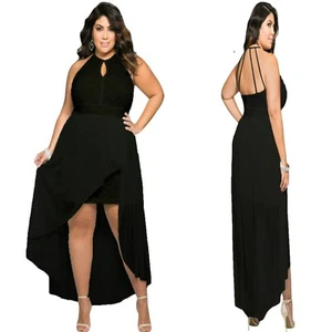 Talla 18 20 Negro Alto Bajo Encaje Cóctel Baile Noche Fiesta Sexy Vestido Elegante - Imagen 1 de 7