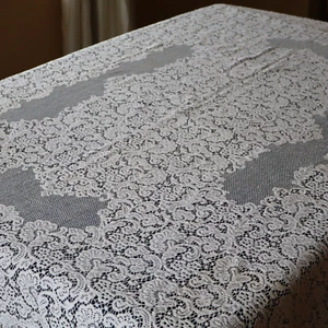 Vtg Quaker Lace Rect Tablecloth Creamy White Floral w Picot Edges 60 x 80" - Picture 1 of 12