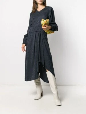 Vestido ISABEL MARANT Azul Marino Estampado Jacquard Asimétrico ROMINA Elástico Seda 10 EE. UU. 42 Foto 1 de 4