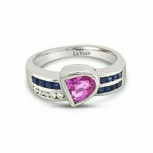LeVian 18K White Gold Pink Sapphire Diamond 1.69 cts Cocktail Ring Size 6.75 - Picture 1 of 7