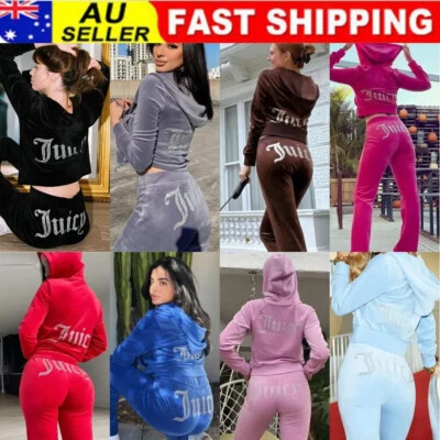 Women Y2K Logo Couture Tracksuit 2-piece Set Sport Suit Velvet Jogging New - image 1 of 4