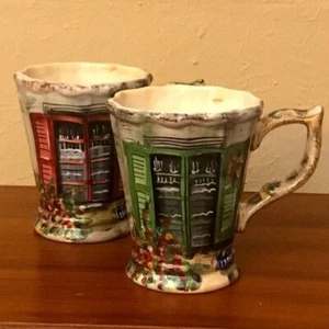 Tabletops Unlimited Rue de Paris Mugs Hand Painted Coffee Tea Soup Large Size - Picture 1 of 13