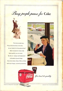 Coca Cola Print Ad BUSY PEOPLE PAUSE FOR COKE Woman Airport Coke Vintage c1953 - Picture 1 of 1