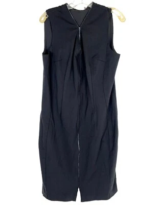 Vestido justo Elie Tahari feminino preto sem mangas zíper frontal plissado forrado tamanho 16 - Imagem 1 de 4