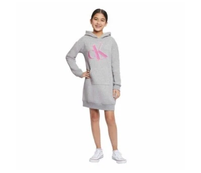 Vestido com capuz Calvin Klein jeans camisa jovem com bolso canguru cinza tamanho M - Imagem 1 de 4