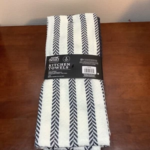 Thyme/Table Kitchen Towels Set 4 pcs Chevron Herringbone/ Ticking Stripe New - Picture 1 of 1