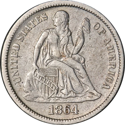 1864-S Seated Liberty Dime Civil War Date VF/XF Details Key Date Nice Strike Cover