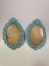 VTG Italian Ornate Victorian Metal Picture Frames Oval Wall Hanging Turquoise