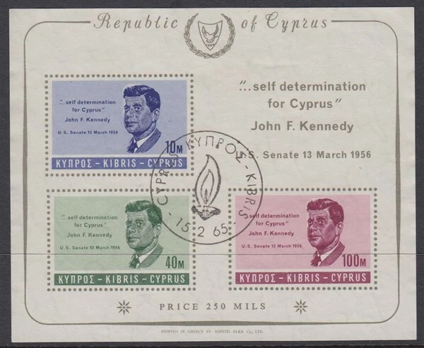 CHIPRE 1965 PRESIDENTE KENNEDY CONMEMORACIÓN M/S USADO (ID:439/D64937) Foto 1 de 1