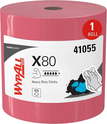 WypAll 41055 Power Clean X80 Heavy Duty Cloths, Jumbo Roll, Red (475/Roll), New