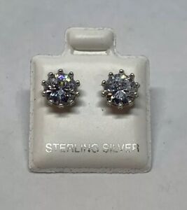 925 Sterling Silver Round Clear Cubic Zirconia Stud Earrings 7mm 10 Prong Crown