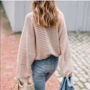 Anthropologie MOTH Reese Kimonoärmel offen Strick Häkel hellbraun Pullover XS Oversize - Bild 1 von 7