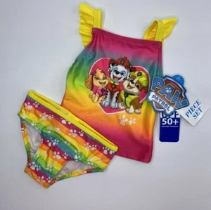 Girls Size 12M 2-Piece Swimsuit UPF 50+ Paw Patrol Skye Marshall Rubble Colorful - Picture 1 of 2