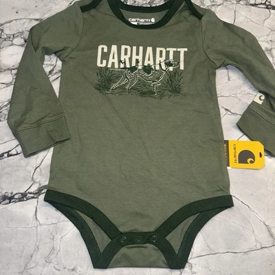 Carhartt Baby мальчиков зеленый длинным рукавом боди собаки охоты новый - Изображение 1 из 2
