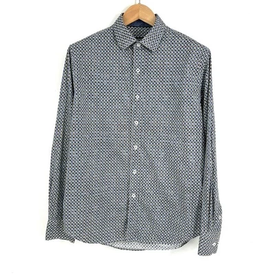 Bugatchi Mens M Classic Fit Long Sleeve Button Down Shirt Geometric Print Blue - Image 1 of 4