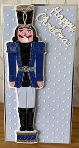 Handmade DL 8"x4" Nutcracker Themed Tent-fold Christmas Card-Light & Royal Blue - Picture 1 of 4