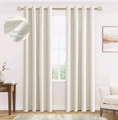 Natural Linen Blackout Curtains 84"L X 108" W - 2 Panels for Bedroom Living Room - Image 1 of 4