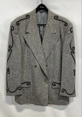 Versace Men's Gray Wool Double-Breasted Blazer Size 52 - Image 1 of 4