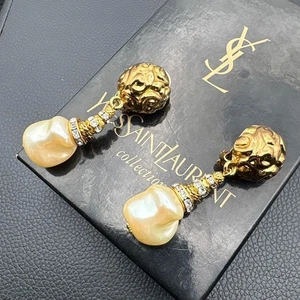 Yves Saint Laurent Vintage Clip On Earrings Pearl Drop Swing Jewelry Rare - Picture 1 of 3