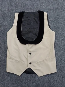 Hugo Boss Tuxedo Vest Mens Small Beige Black Velvet Trim Adjustable Back Logo - Picture 1 of 12