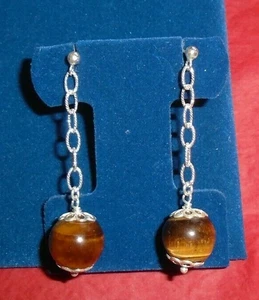 Pendientes colgantes QVC Splendori Italia plata 925 maciza ojo de tigre cuentas - Imagen 1 de 6