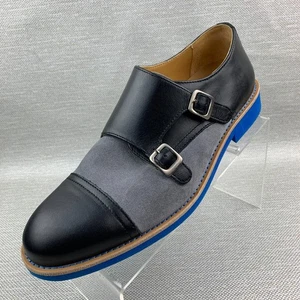 Soxy Monk Double Strap Black Leather/Gray Suede/Blue Sole Round Cap Toe Size 9 - Picture 1 of 12