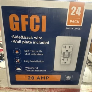 Amico 24 Pack GFCI Outlet 15 Amp, Self-test, Weather Resistant (WR), Wall plate - Picture 1 of 5