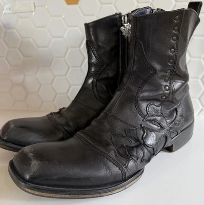 Mark Nason Black Leather Iron Cross Rock Boots 8.5 Dragon Italy 67533 Vintage - Image 1 of 4