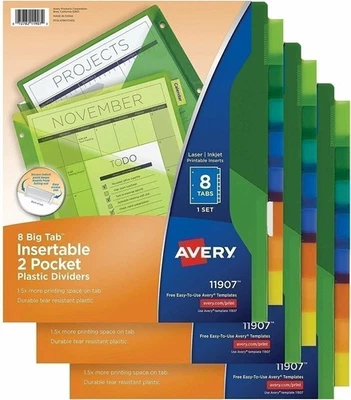 Avery 8-Tab Plastic Binder Dividers with Pockets, Insertable Multicolor 3 sets - Image 1 of 4