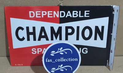 Champion Spark plugs Porcelain Enamel Sign  18 x 10 Inches 2 Sided - Image 1 of 4