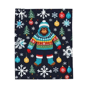 Gorilla Ugly Sweater Velveteen Plush Blanket Throw 50x60" Christmas Holiday  - Picture 1 of 9