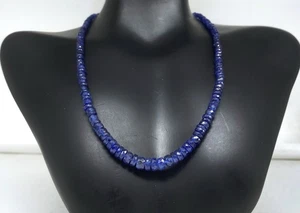 Blue Sapphire Necklace 20” Round Faceted Beads Sterling Silver Clasp - Picture 1 of 6