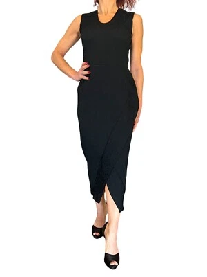 Zero + Maria Cornejo черный без рукавов гофрированная текстура Midi V шеи разрез платье 4 - Изображение 1 из 4