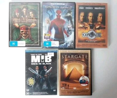 Pirates Of The Caribbean, Spider-Man 2, Con Air, Men In Black, Stargate. DVD's.  - image 1 of 4