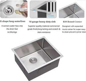 LORDEAR Undermount Bar Sink Single Bowl 17 x 17 x 10 inch - Picture 1 of 7