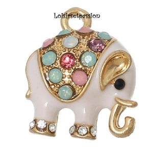 BRELOQUE / CHARM, Éléphant rose pâle émaillé, strass multicolore, 15 x 18 - 113 - Bild 1 von 4