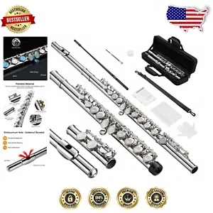 Versatile 16-Key Student Flute in Nickel Finish with Carry Bag & Gloves Included - Picture 1 of 10