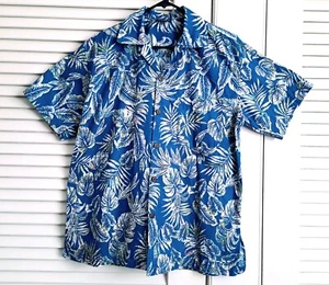MAX MEHRA - Men's Short Sleeve Blue Floral Hawaiian Aloha Shirt - Size: Large - Picture 1 of 4