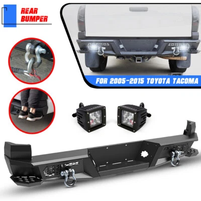 Parachoques trasero de acero negro para Toyota Tacoma 2005-2015 con 2*anillo D+2*luces de vaina Foto 1 de 4