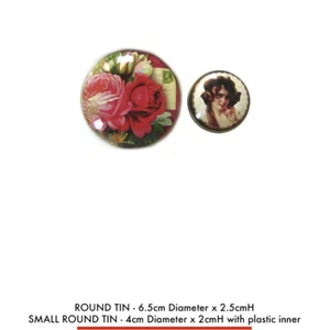 2 CAJAS REDONDAS DE HOJALATA ROSA Y DAMA VICTORIANA Floral Retro Recuerdo Pastillero Almacenamiento Viaje - Imagen 1 de 2